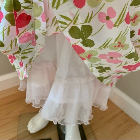 FLORIAN French Floral Cotton Sundress Pink White & Green Summer Dress Tie Waist - Picture 8 of 16